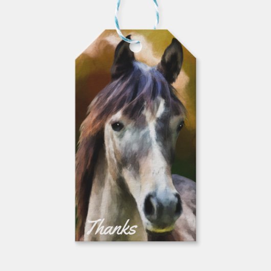 Étiquettes-cadeau Portrait de cheval numérique merci (Devant)