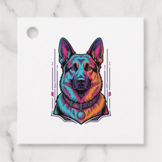 Étiquettes Cadeau Portrait de chien néon Gravure vintage Graphique_1