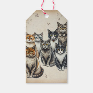 Étiquettes-cadeau Portrait de famille de chats d'inspiration vintage