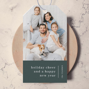 Étiquettes-cadeau Portrait de famille de Noël Vert forestier minim