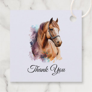 Étiquettes Cadeau Portrait de tête de cheval Brown en Merci d'aquare