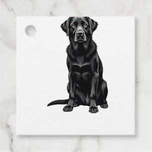 Étiquettes Cadeau Portrait Illustré de Chien Labrador Retriever Noir