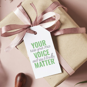 Étiquettes-cadeau Positive Green Your Voice Matter Motivation Citati