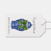 Étiquettes-cadeau Pot à gingembre bleu et blanc avec un nœud vert (Devant (Horizontal))