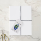 Étiquettes-cadeau Pot à gingembre bleu et blanc avec un nœud vert (Avec de la ficelle)