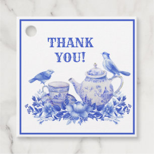 Étiquettes Cadeau Pot à thé floral bleu et blanc Fête des mères Fa