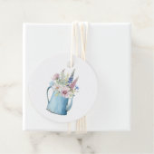 Étiquettes Cadeau Pot de café bleu à l'aquarelle rustique avec fleur (En situation)
