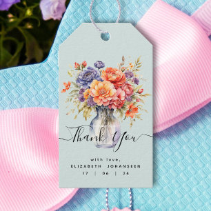 Étiquettes-cadeau Pot de fleurs sauvages coloré rustique Merci