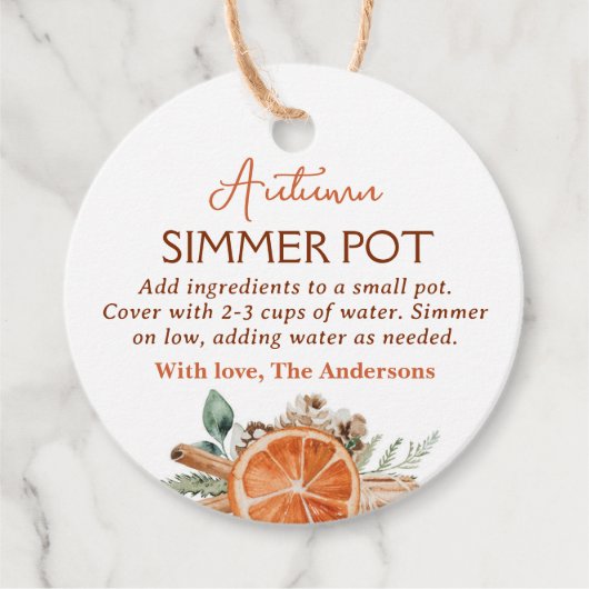 Étiquettes Cadeau Pot Simmer Automne Pot Automne Potpourri Simmerer  (Devant)