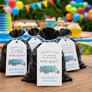 Étiquettes-cadeau Poubelle Camion à Ordures 1er Anniversaire Merci C