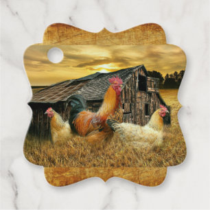 Étiquettes Cadeau Poules à coq vintage Grotte à coop rustique
