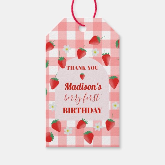 Étiquettes-cadeau Premier anniversaire de Berry à la fraise Bienvenu (Devant)