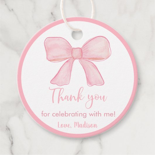 Étiquettes Cadeau Premier anniversaire de la Bow rose (Devant)