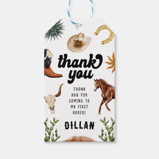 Étiquettes-cadeau Premier anniversaire de Rodeo Cowboy (Devant)