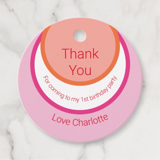 Étiquettes Cadeau Premier anniversaire de Round Pink (Devant)