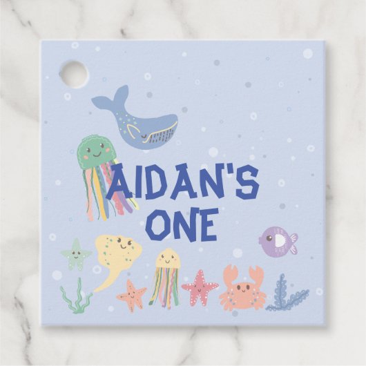 Étiquettes Cadeau Premier anniversaire du monde sous-marin mignon (Devant)