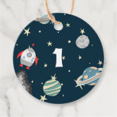 Étiquettes Cadeau Premier anniversaire Space Ship and Planets (Devant)