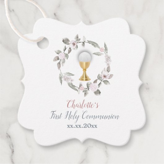 Étiquettes Cadeau Premier communion fille cercle floral (Devant)