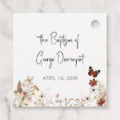 Étiquettes Cadeau Premier Communion, papillon fleur sauvage Baptême (Dos)