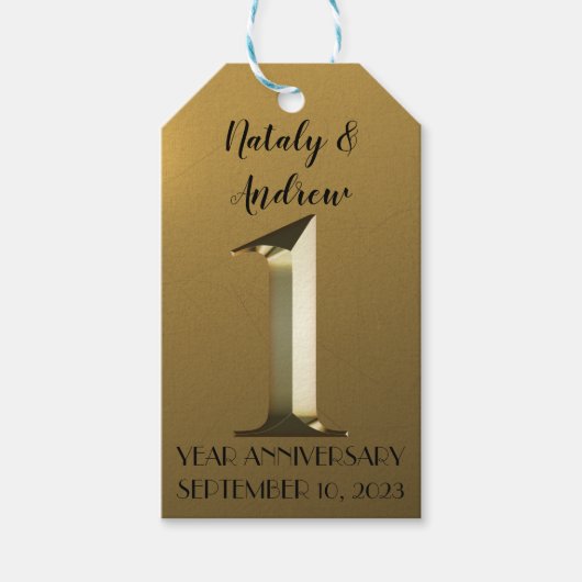 Étiquettes-cadeau Premier mariage d'or métallique (Devant)