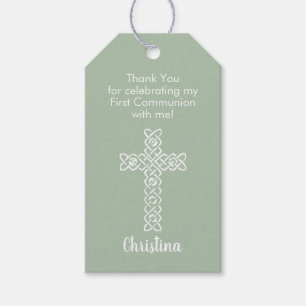 Étiquettes-cadeau Premier Merci de communion Favor Sage Green