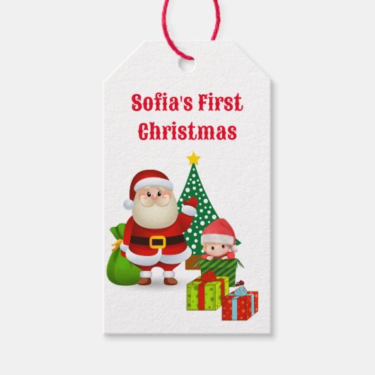 Étiquettes-cadeau Premier Noël Baby's Personnaliser Nom Elf (Devant)