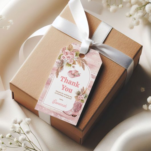 Étiquettes-cadeau Premier Rodéo Boho Rose 1er Anniversaire