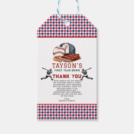 Étiquettes-cadeau Première année de baseball bas 1er anniversaire (Devant)
