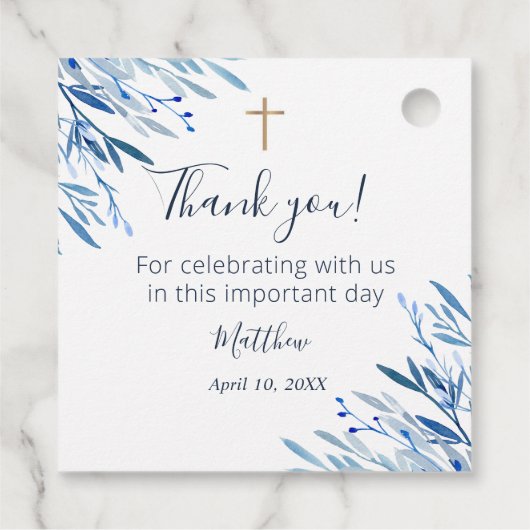 Étiquettes Cadeau Première Communion, Baptême Bleu Vert Favoriser Ta (Dos)