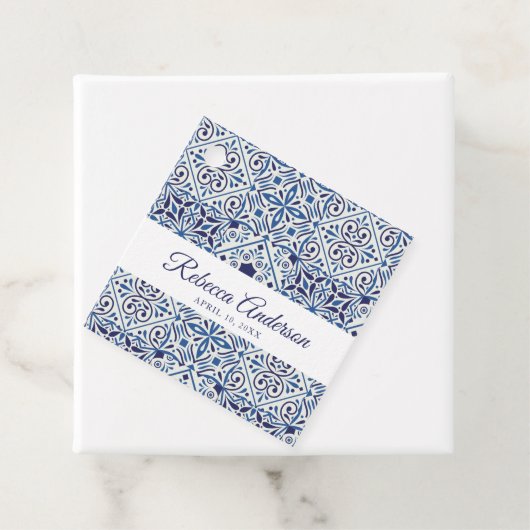 Étiquettes Cadeau Première communion, Baptême Carreaux Bleus (En situation)