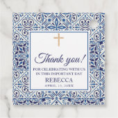 Étiquettes Cadeau Première communion, Baptême Carreaux Bleus (Dos)