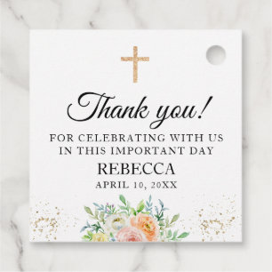 Étiquettes Cadeau Première Communion, Baptême Floral Élégant