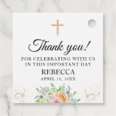 Étiquettes Cadeau Première Communion, Baptême Floral Élégant (Dos)