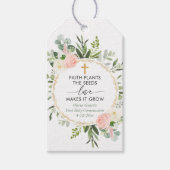 Étiquettes-cadeau Première communion baptême rose verdure favoriser  (Devant)