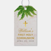 Étiquettes-cadeau Première communion Botanique Foliage Marbre d'or (Devant)