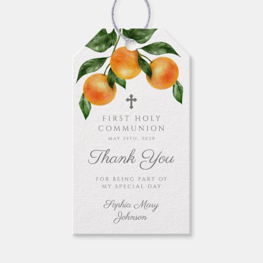 Étiquettes-cadeau Première communion de fille d'agrumes botanique mo (Devant)