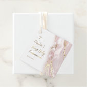 Étiquettes Cadeau première communion de marbre rose (En situation)