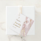 Étiquettes Cadeau première communion de marbre rose (En situation)