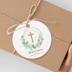 Étiquettes Cadeau Première communion Eucalyptus Élégante