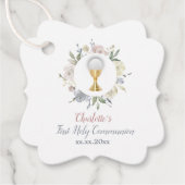 Étiquettes Cadeau Première communion fille cercle fleurs pâles (Devant)