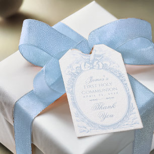 Étiquettes-cadeau Première communion garçon Bleu Blanc Vintage Espri