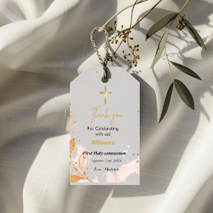 Étiquettes-cadeau Première communion merci aquarelle rose