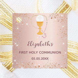 Étiquettes Cadeau Première communion rose parties scintillant d'or m
