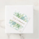 Étiquettes Cadeau Première Communion Verdure et Aquarelle bleue vert (En situation)