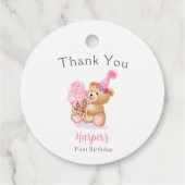 Étiquettes Cadeau Première fille d'anniversaire Teddy Bear Crème de  (Dos)
