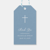 Étiquettes-cadeau Première Sainte Communion Croix Bleue Merci simple (Dos)