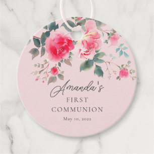 Étiquettes Cadeau Première sainte communion en fleurs blanches