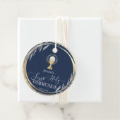 Étiquettes Cadeau Première sainte communion | feuille bleue et fauss (En situation)