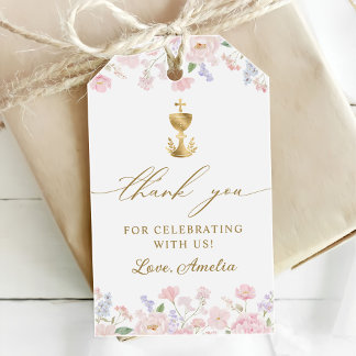 Étiquettes-cadeau Première Sainte Communion Fille Floral Pastel