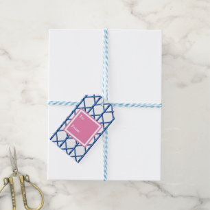Étiquettes-cadeau Preppy Blue Trellis Bamboo Motif